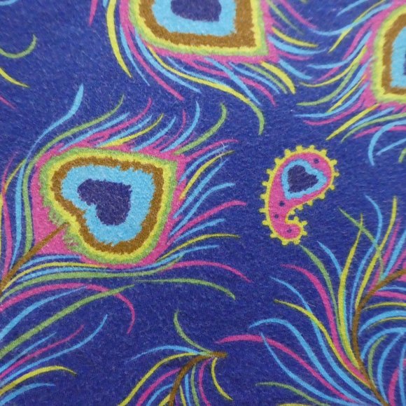 Nick and Nora Pajama Pants Blue Peacock Feather Hearts Drawstring Bottoms S - Picture 4 of 8